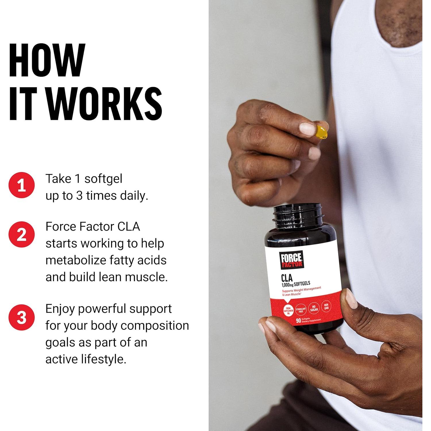 Suplemento CLA Force Factor 1000 mg 90 Softgels - Ácido Linoleico Conjugado