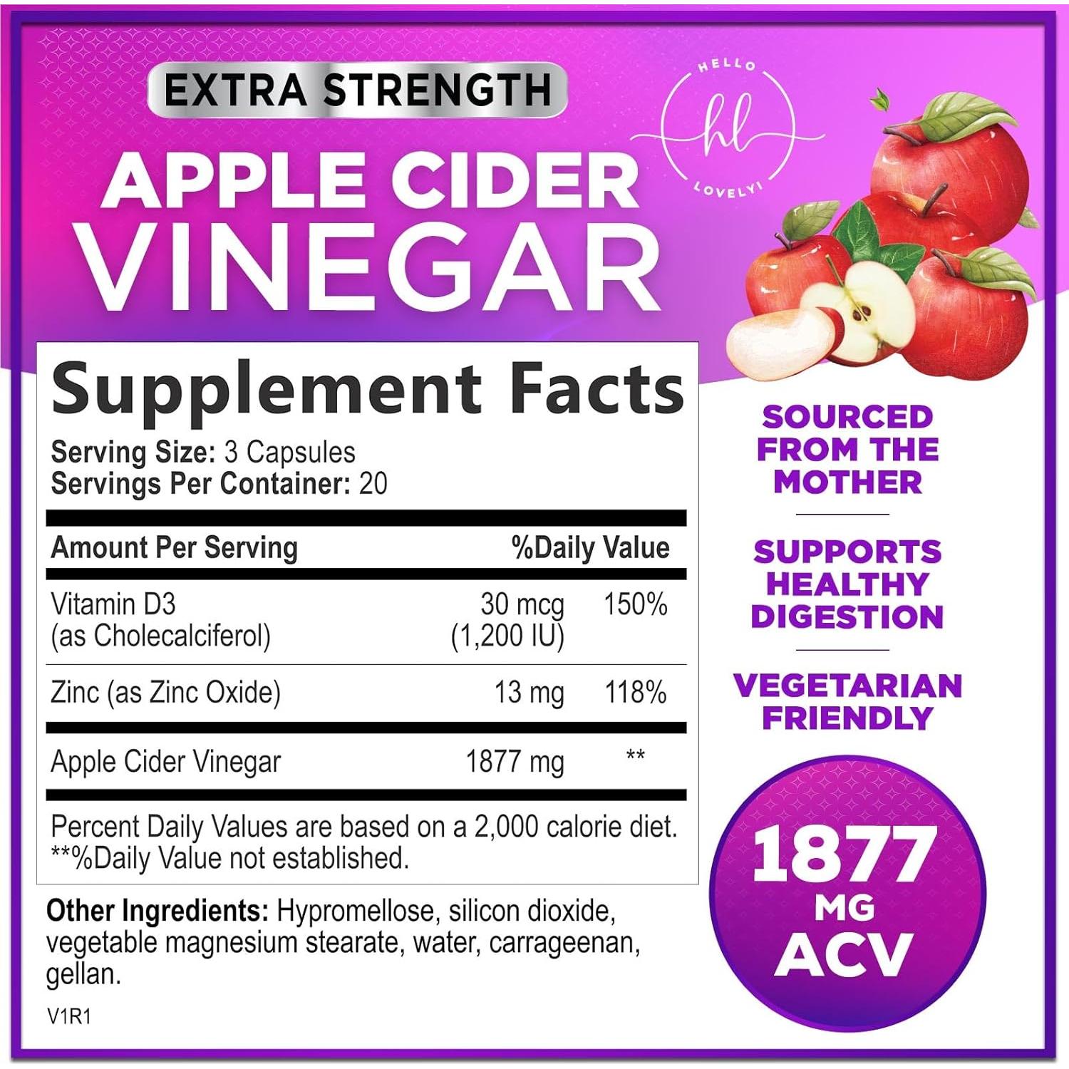 Cápsulas de Vinagre de Manzana Hello Lovely 1877mg - 60 Unidades