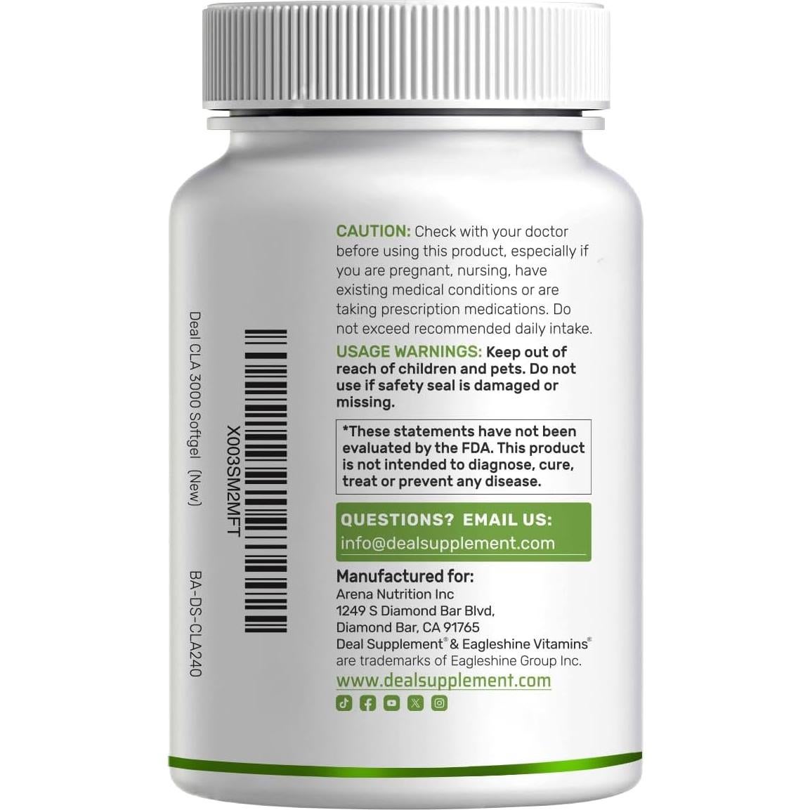 Suplemento CLA Ultra Fuerte 3000mg Deal Supplement 240 Gelatinas