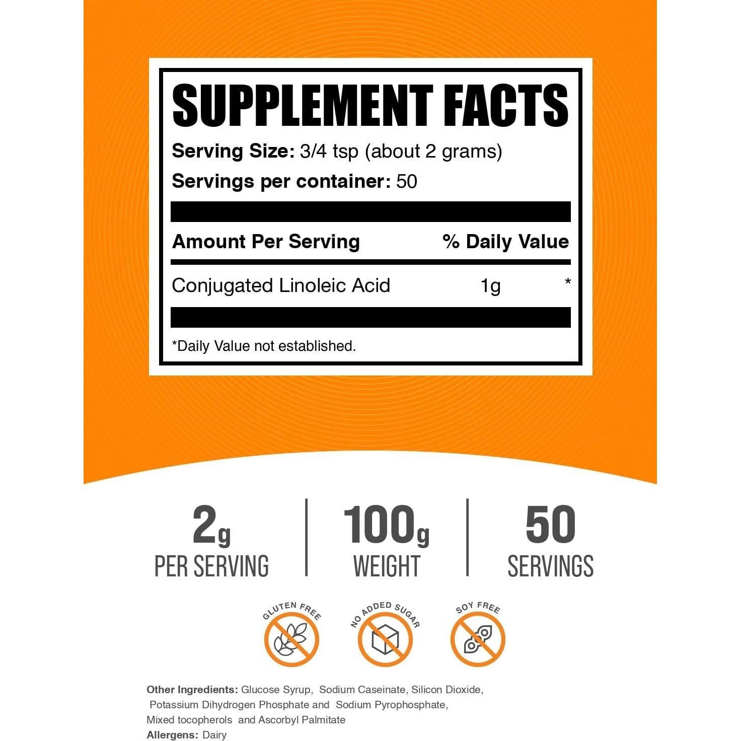 Polvo de Ácido Linoleico Conjugado CLA BulkSupplements 100g