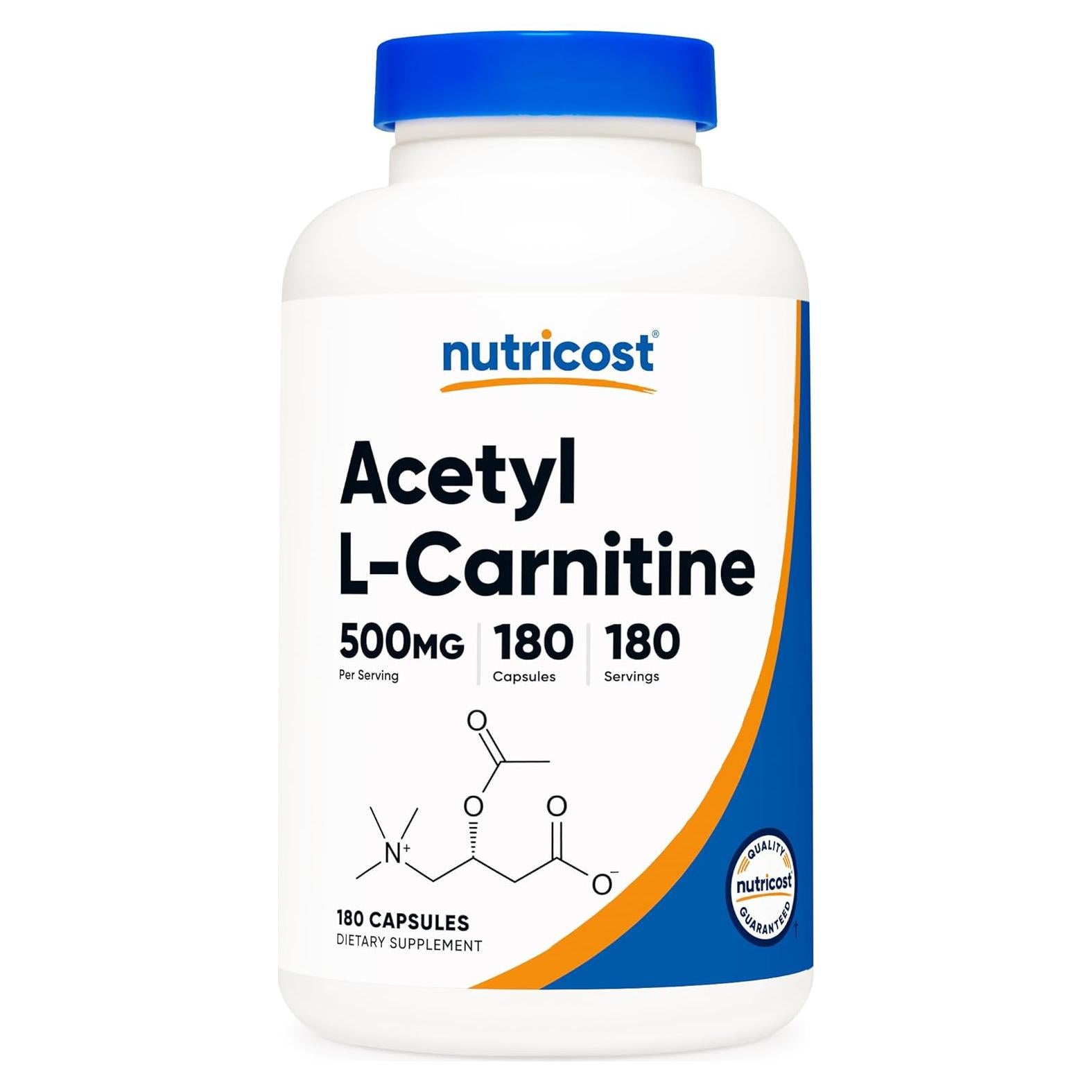 Nutricost Acetil L-Carnitina 500mg 180 Cápsulas Sin Gluten