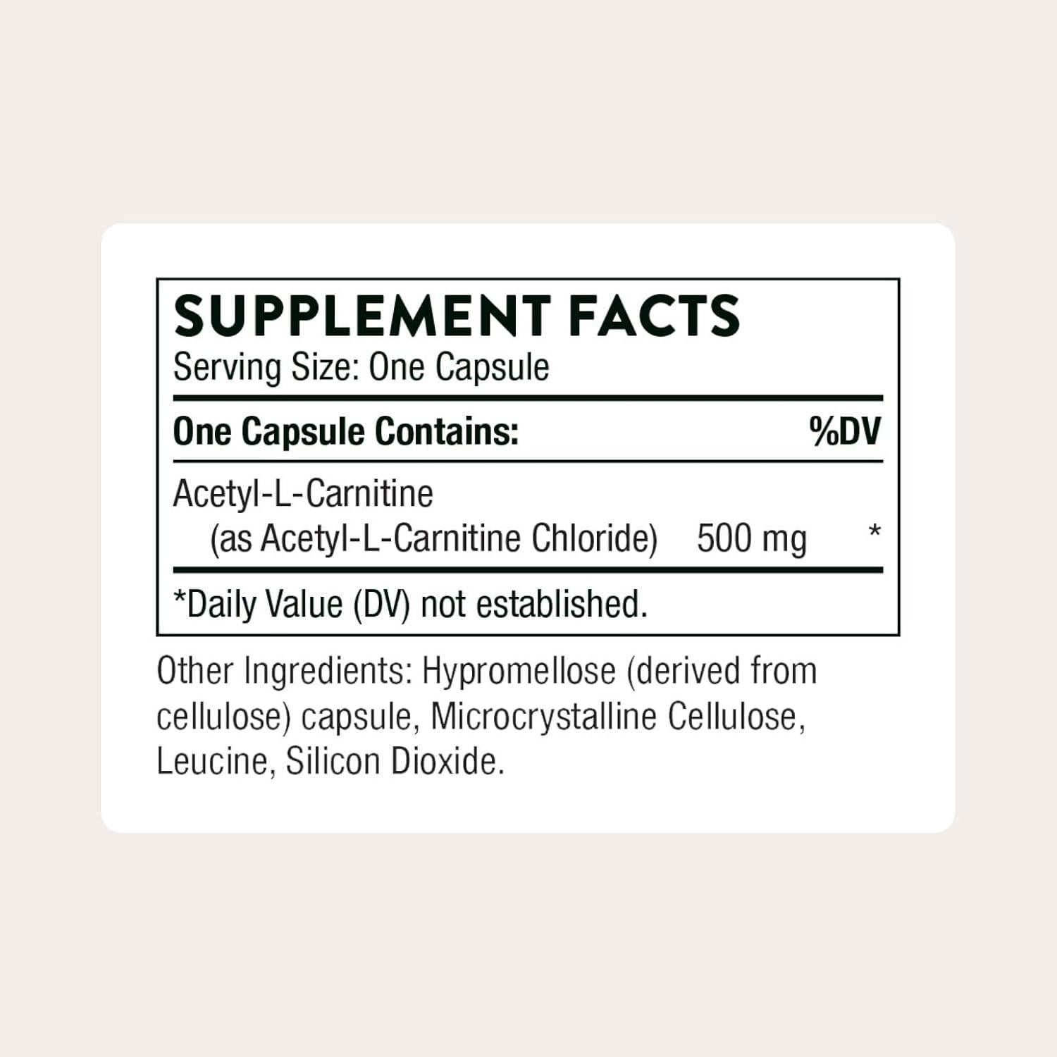 Acetil-L-Carnitina Thorne 500 mg - 60 Cápsulas Antioxidante