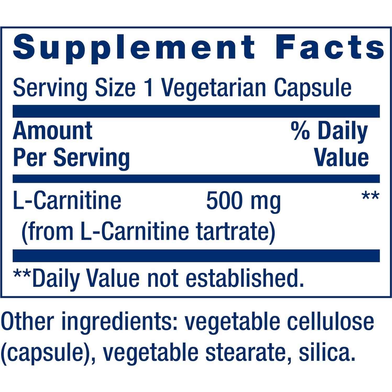 L-Carnitina Life Extension 500 mg - Suplemento Energético 30 Cápsulas