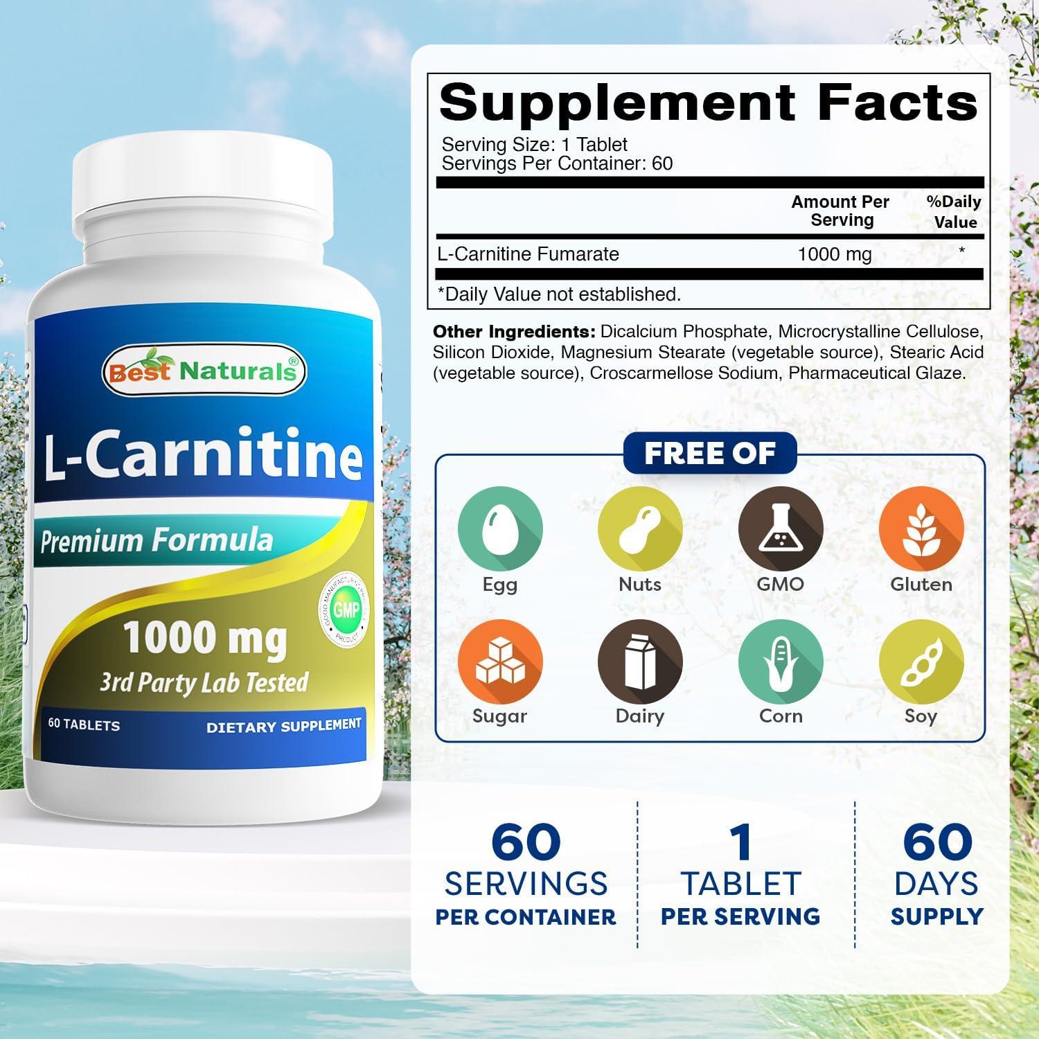 L-Carnitina 1000mg Mejores Naturales 60 Tabletas