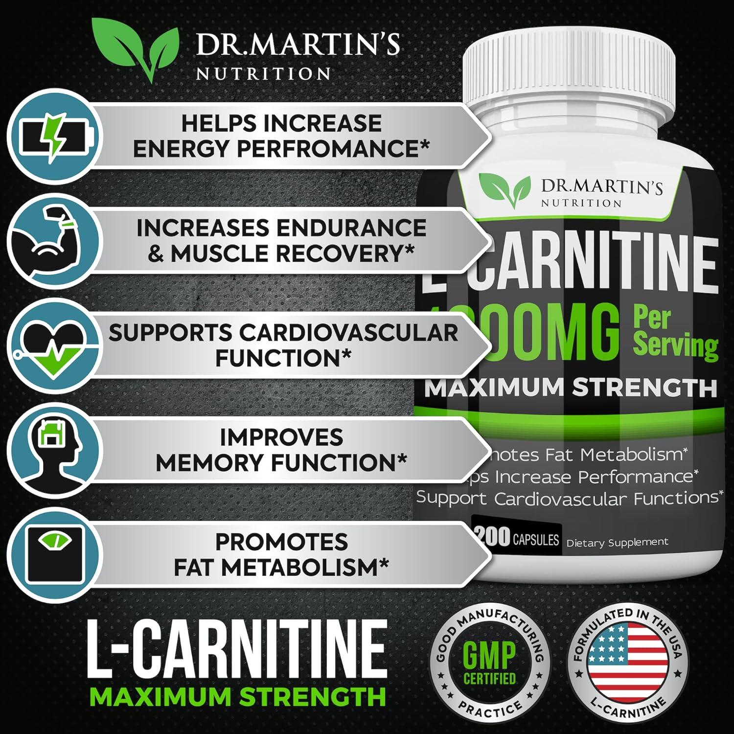 L-Carnitina Extra Fuerte 200 Cápsulas 1000mg Nutrición Dr. Martin