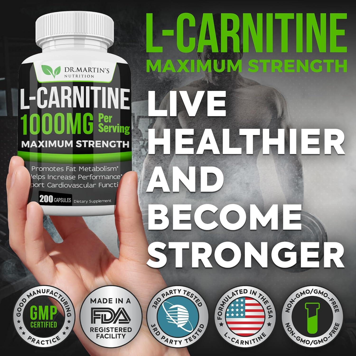 L-Carnitina Extra Fuerte 200 Cápsulas 1000mg Nutrición Dr. Martin