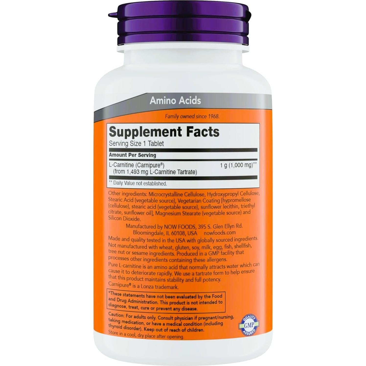 L-Carnitina 1000mg NOW Supplements - 150 Tabletas Veganas