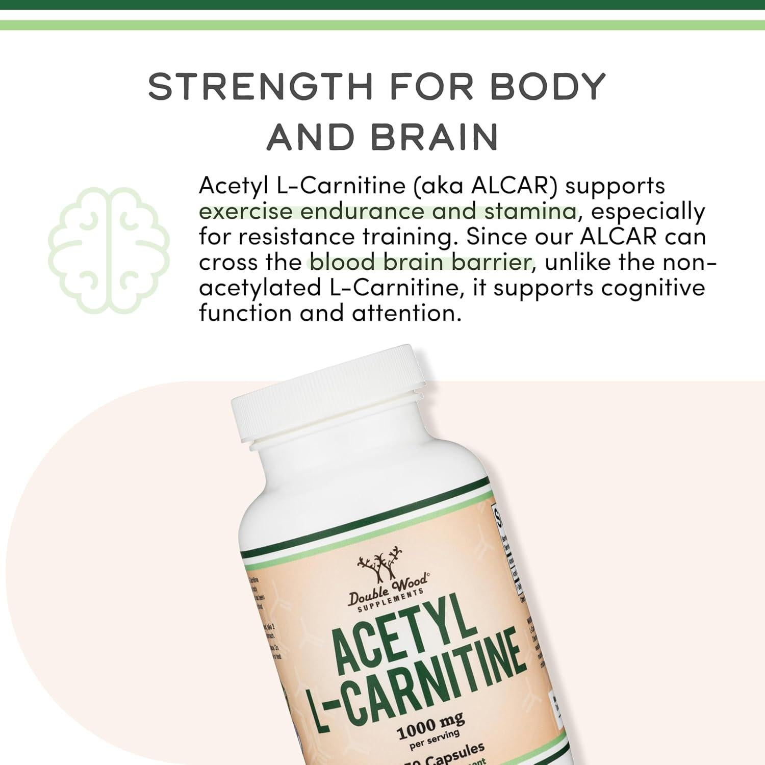 Acetil L-Carnitina 1000mg Double Wood 150 Cápsulas