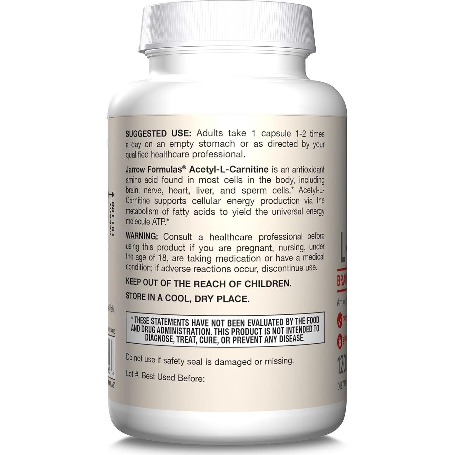Suplemento Acetil L-Carnitina Jarrow 500 mg 120 Cápsulas Veg.