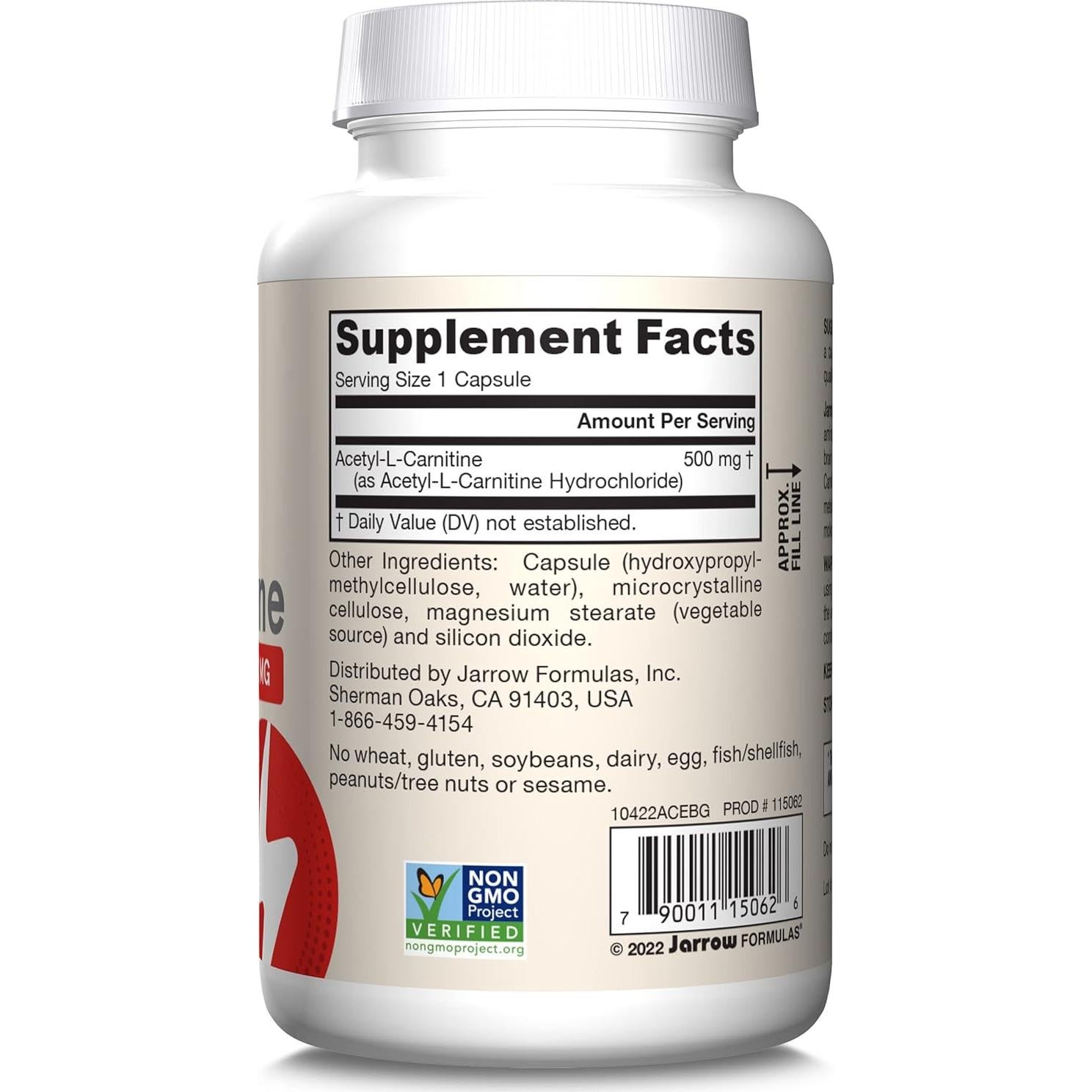 Suplemento Acetil L-Carnitina Jarrow 500 mg 120 Cápsulas Veg.