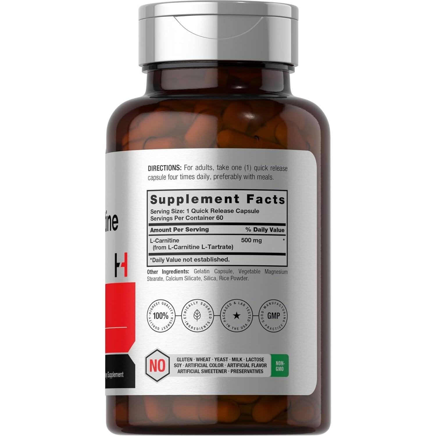 Suplemento L-Carnitina Horbaach 500mg 60 Cápsulas Sin Gluten