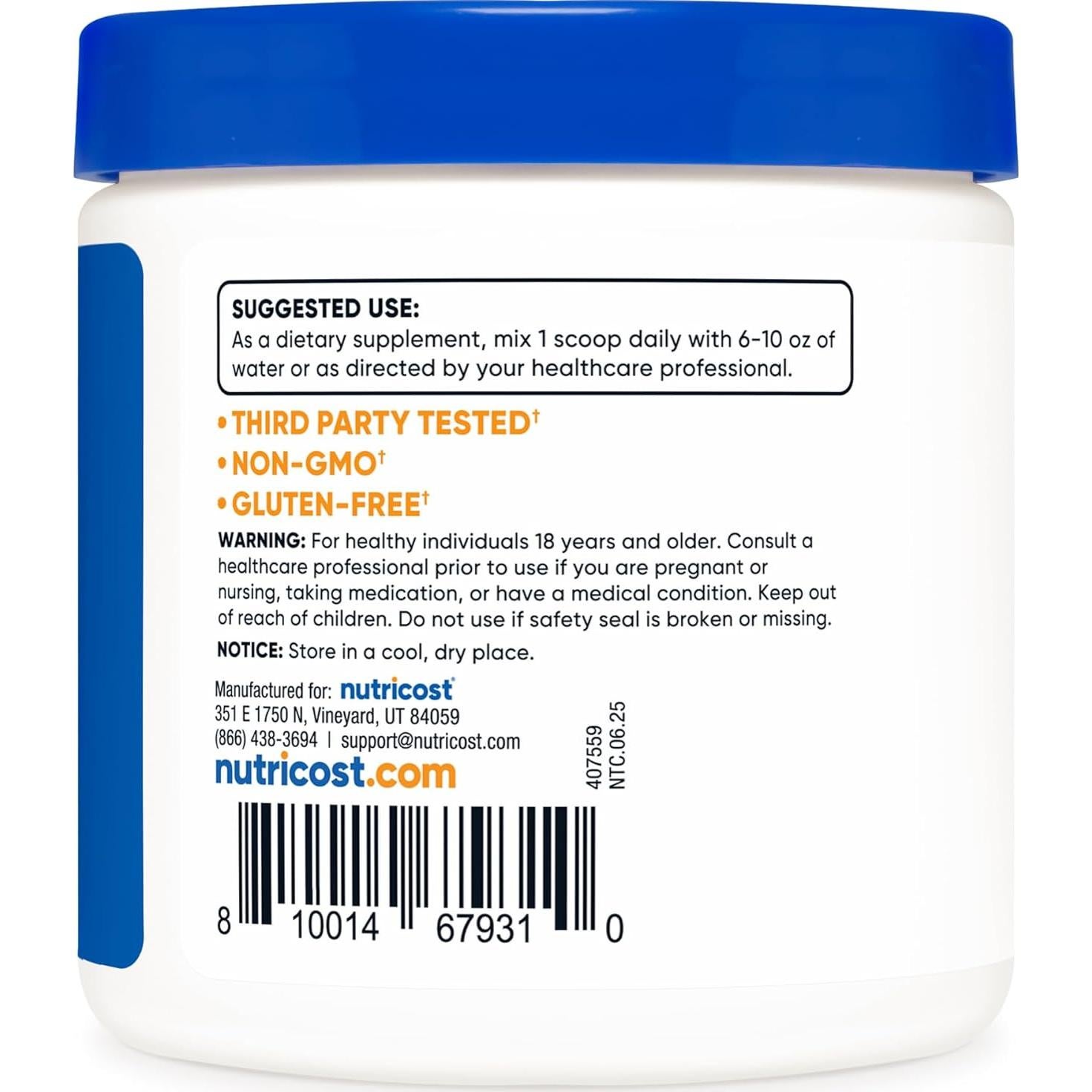 L-Carnitina Tartrato en Polvo Nutricost 100g - 100 Porciones