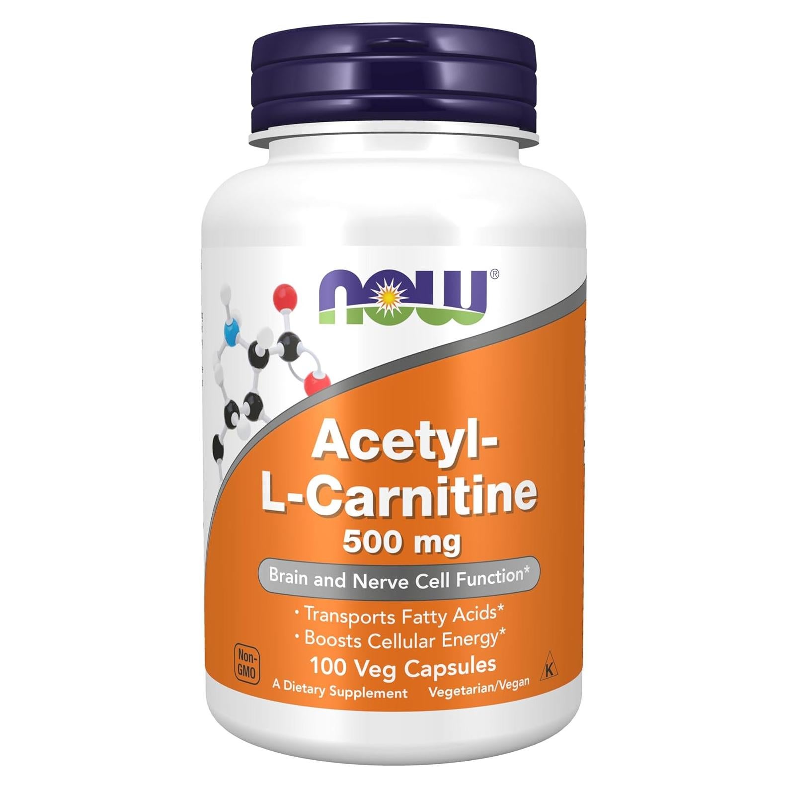 NOW Acetil-L Carnitina 500 mg 100 Cápsulas Veganas