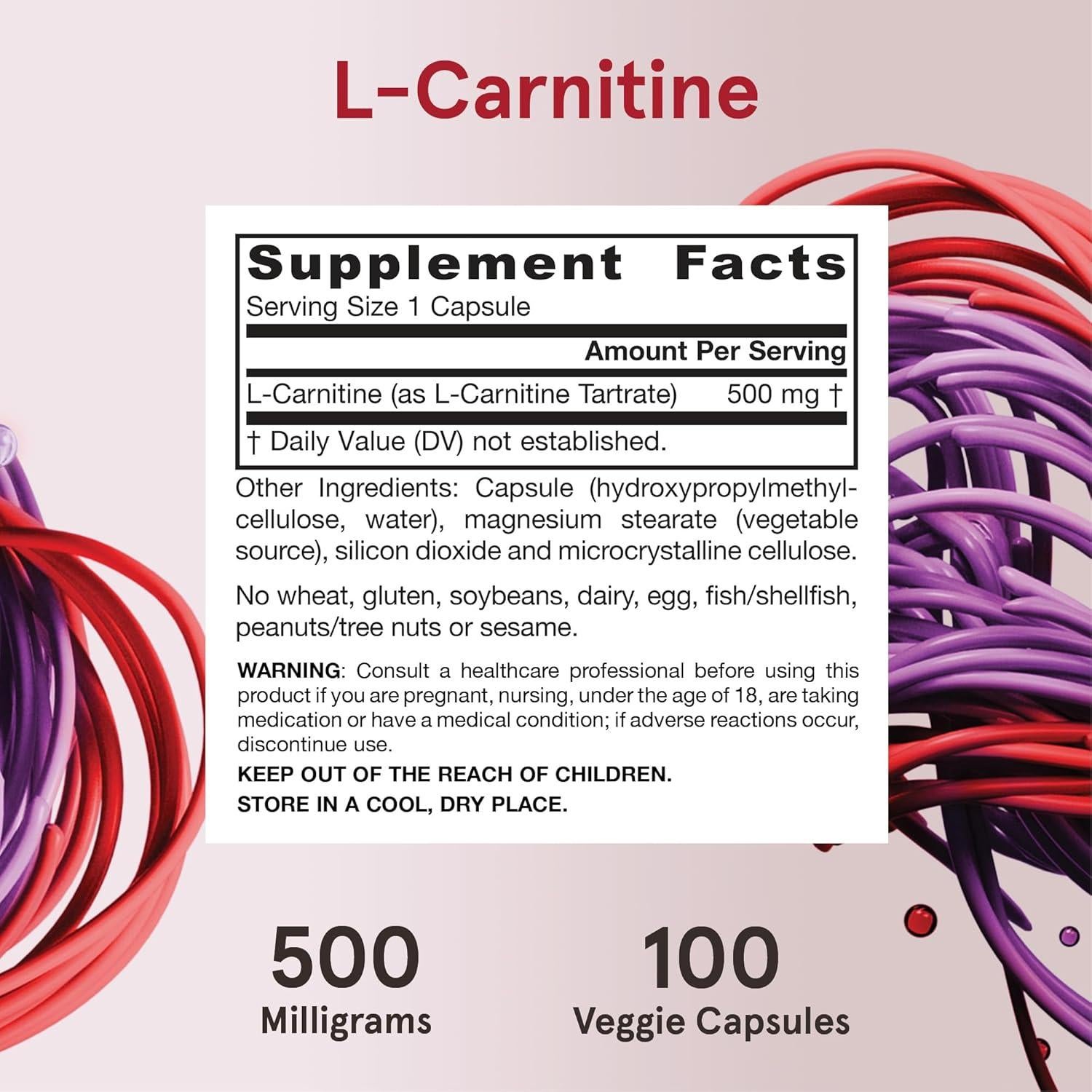 L-Carnitina 500 mg Jarrow Formulas 100 Cápsulas Vegetales