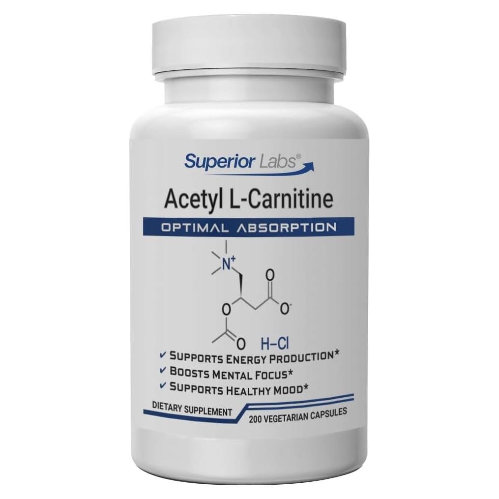 Acetil L-Carnitina 500 mg Superior Labs - 200 Cápsulas Veganas