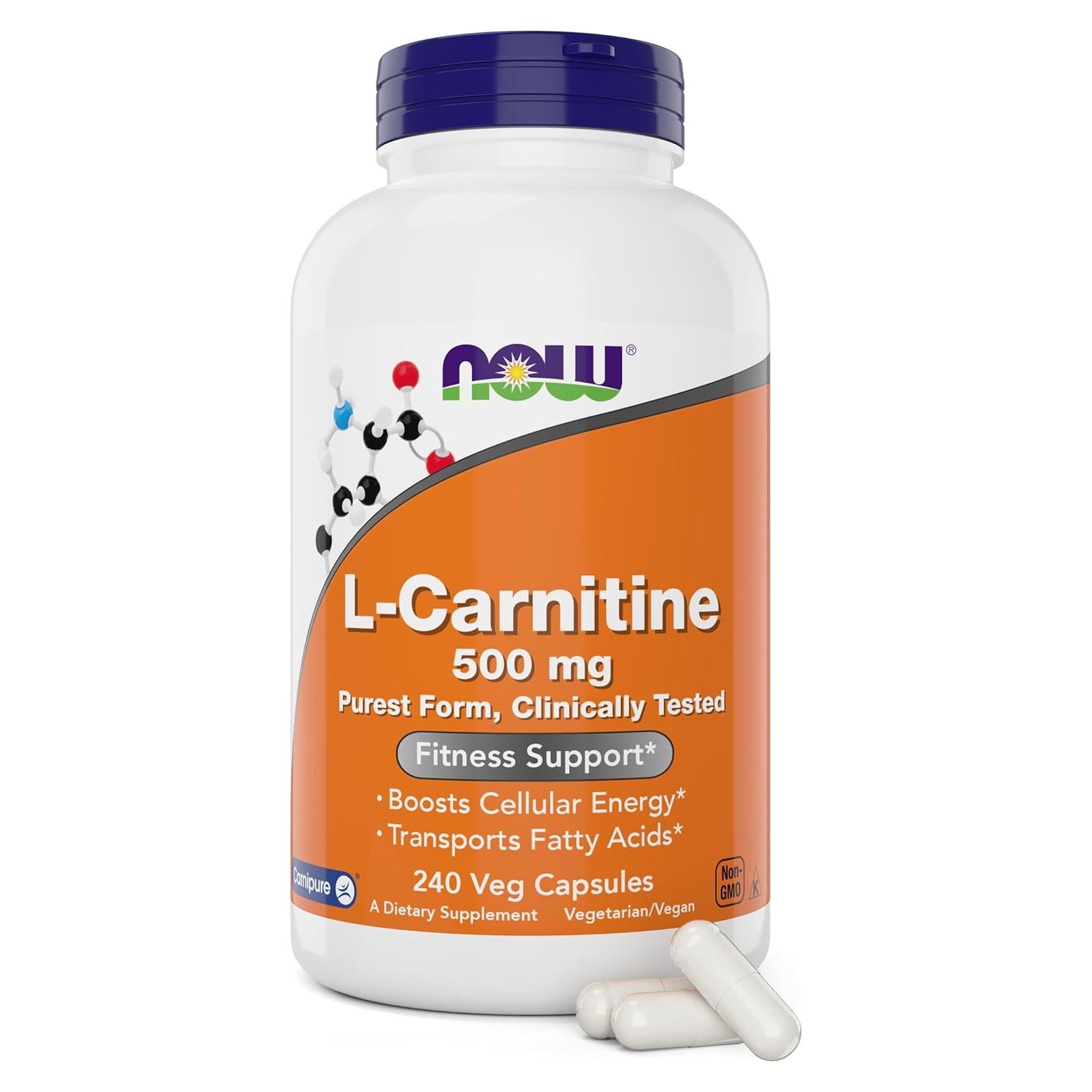 NOW Foods L-Carnitina 500 mg 240 Veg Caps - Suplemento Energético