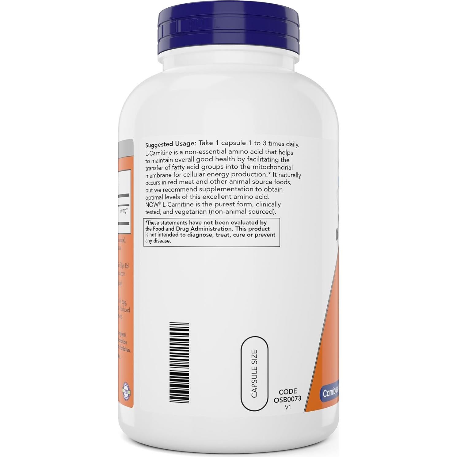 NOW Foods L-Carnitina 500 mg 240 Veg Caps - Suplemento Energético