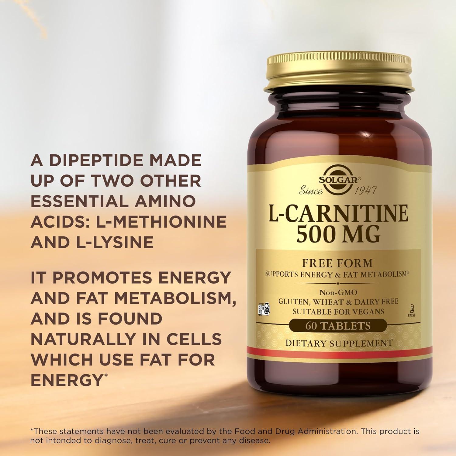 Solgar L-Carnitina 500 mg - 60 Tabletas Veganas Sin Gluten