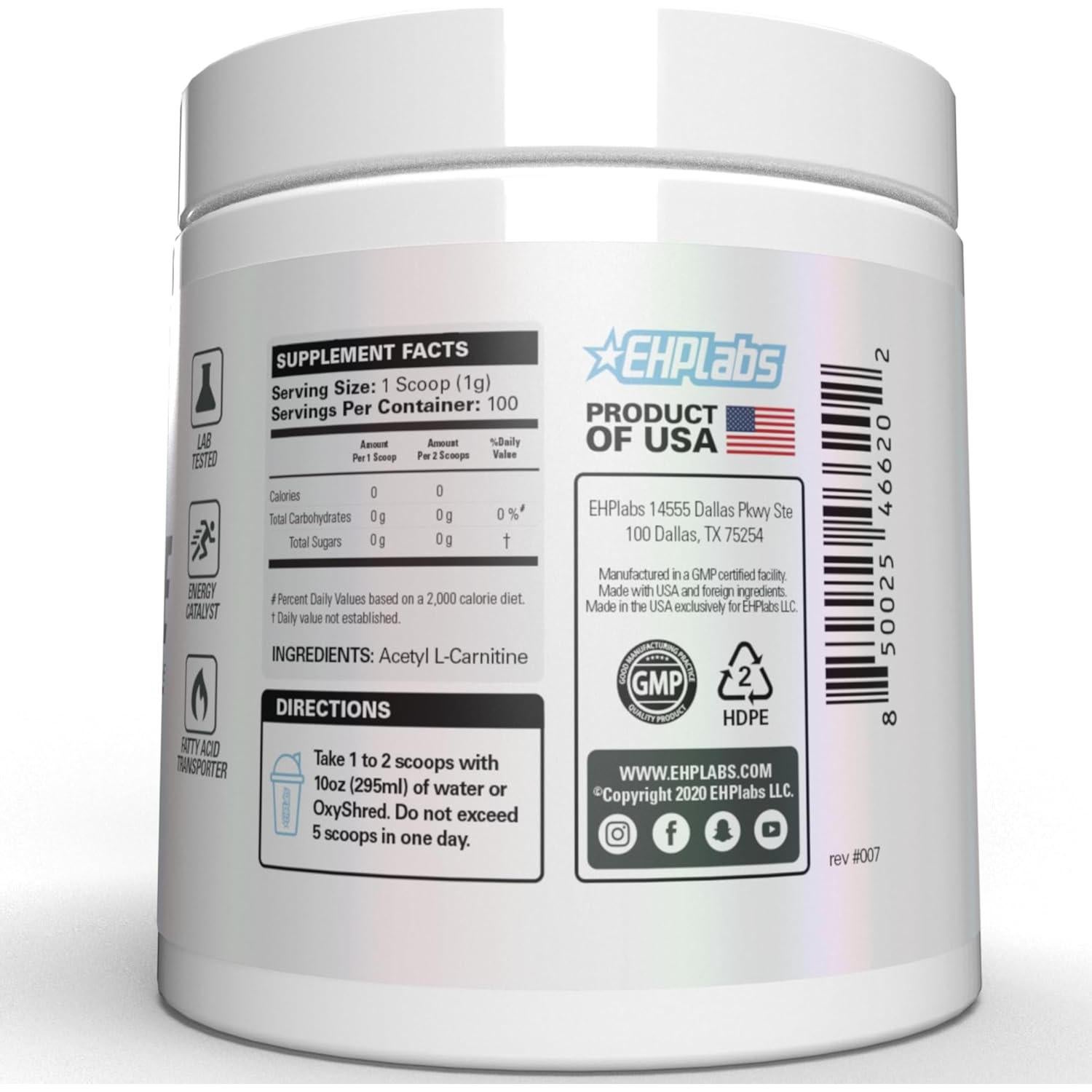 EHP Labs Acetil L-Carnitina en Polvo 100g - Salud Cerebral y Energía