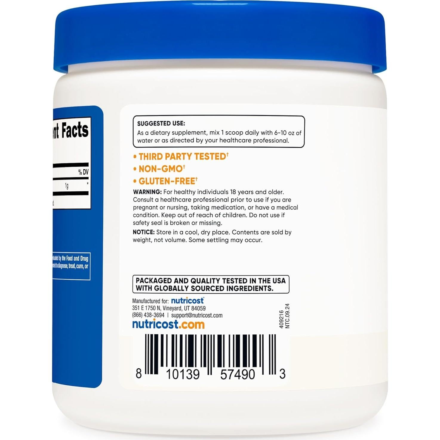 Acetil L-Carnitina Nutricost 250g - 1000mg por Porción