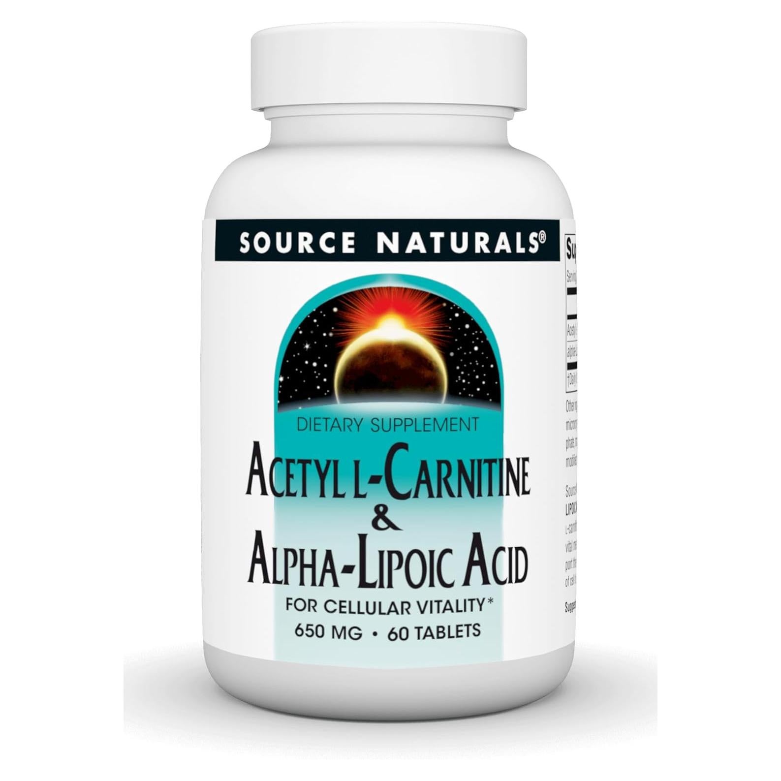 Source Naturals Acetil L-Carnitina 650mg y Ácido Alfa-Lipoico 60 Tabletas