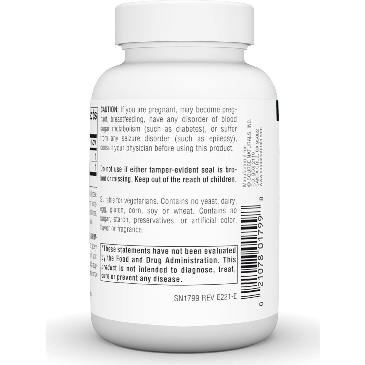 Source Naturals Acetil L-Carnitina 650mg y Ácido Alfa-Lipoico 60 Tabletas