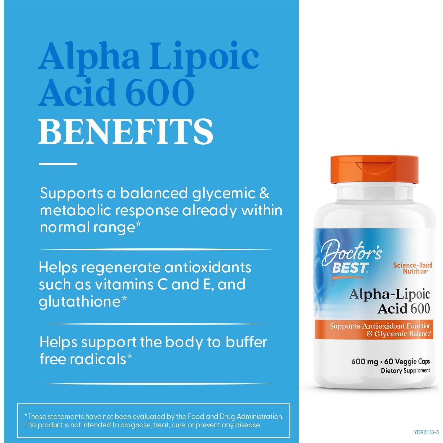 Ácido Alfa-Lipoico Doctor's Best 600 mg 60 Cápsulas Veganas