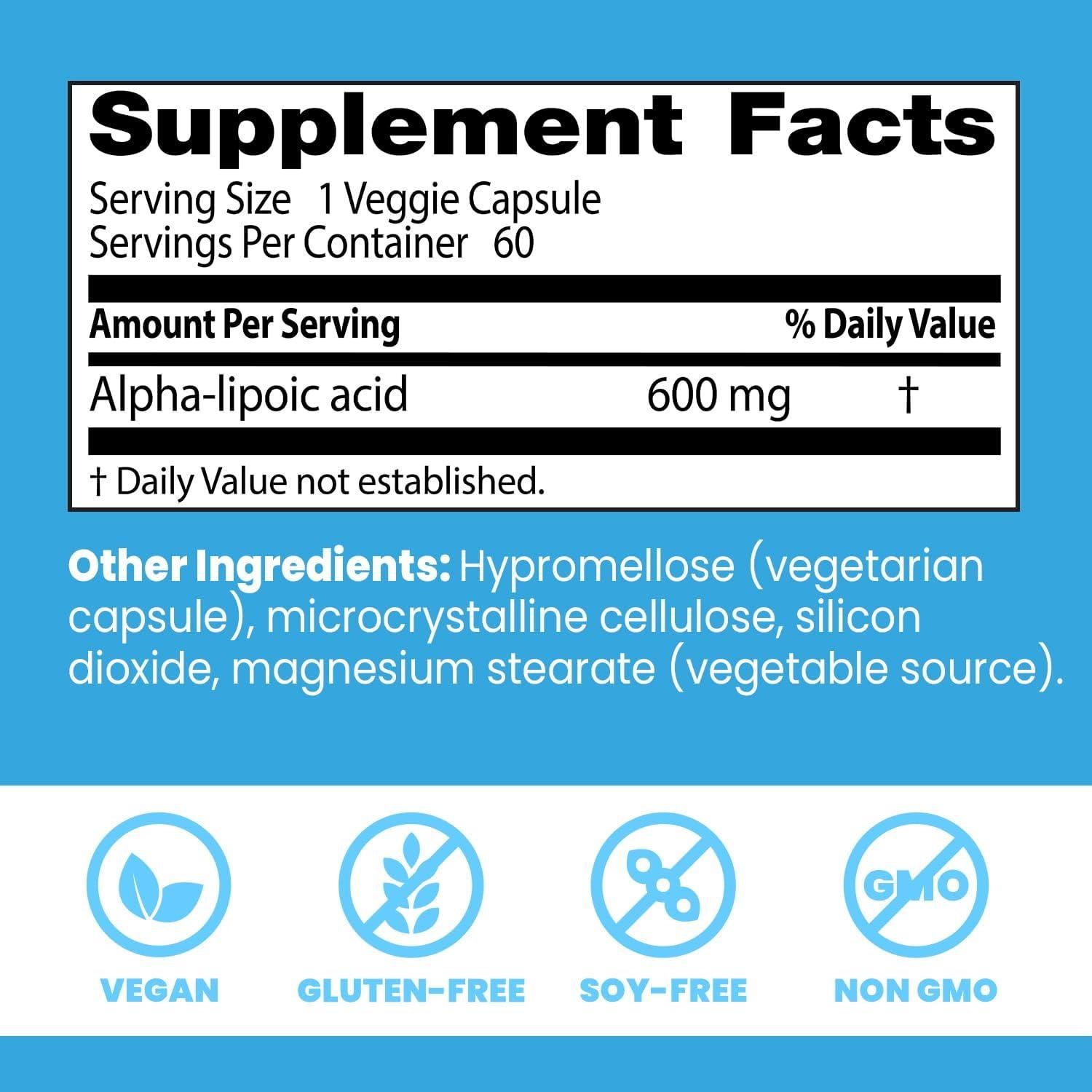 Ácido Alfa-Lipoico Doctor's Best 600 mg 60 Cápsulas Veganas