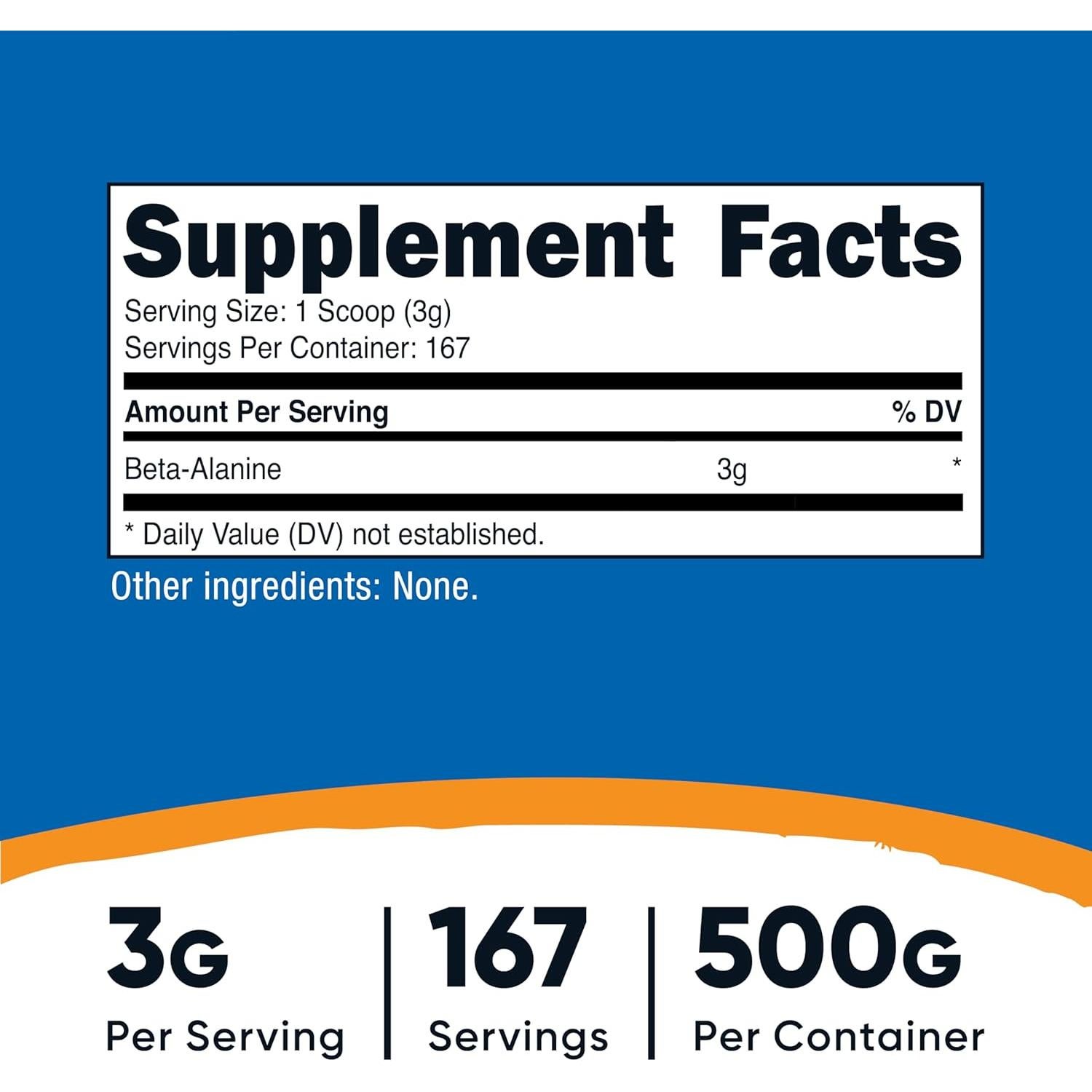 Polvo de Beta Alanina Nutricost 500g - Pura, Sin Gluten, No OGM