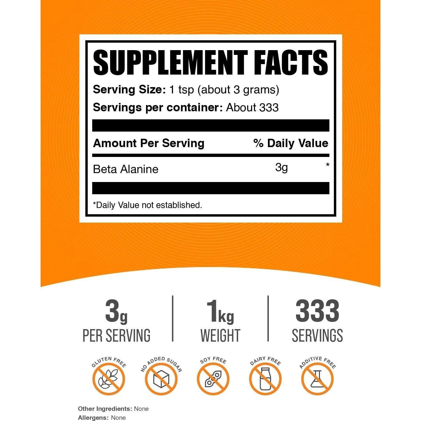 Polvo de Beta Alanina BulkSupplements 1kg - Suplemento Pre-Entrenamiento