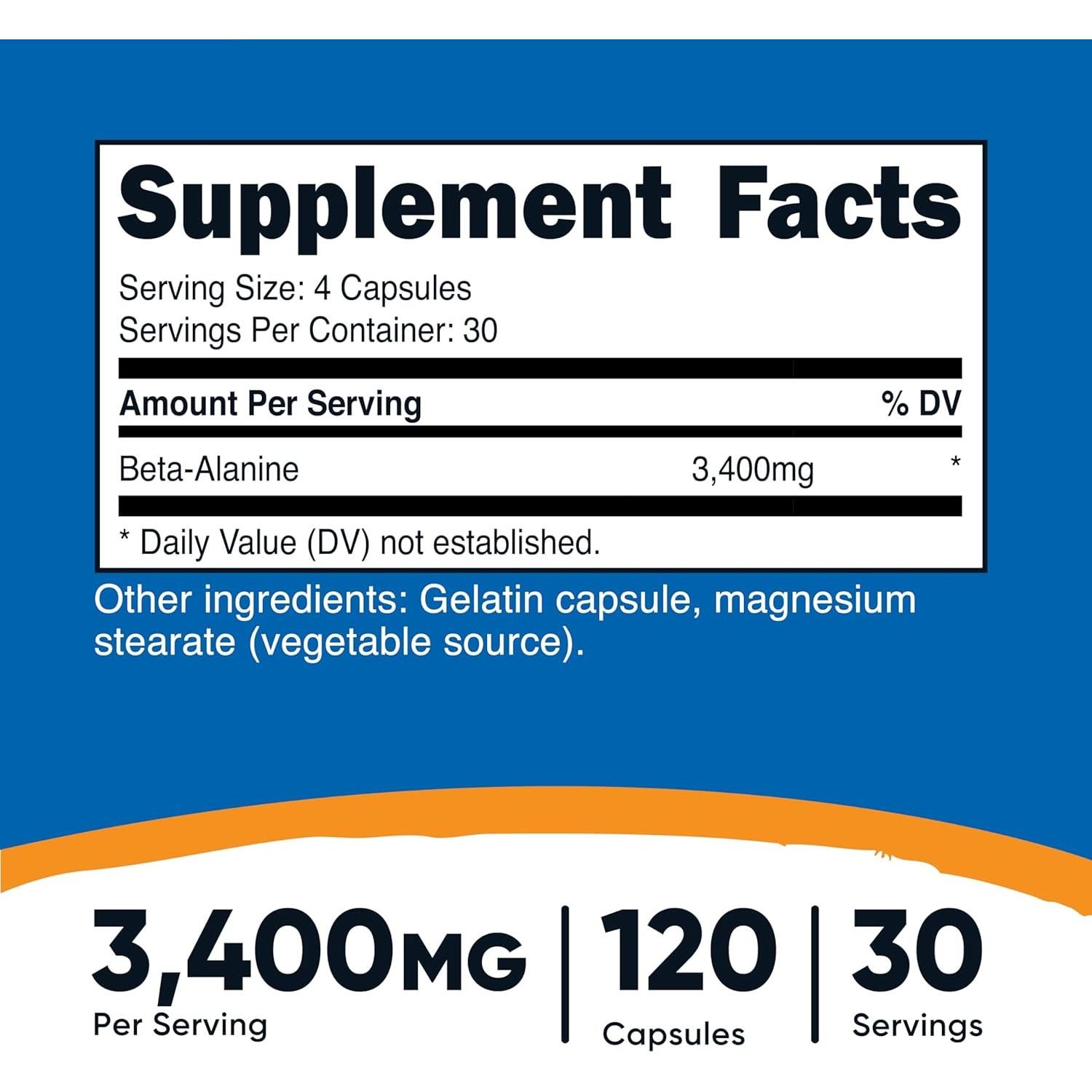 Cápsulas de Beta-Alanina Nutricost 3400mg - 120 Caps