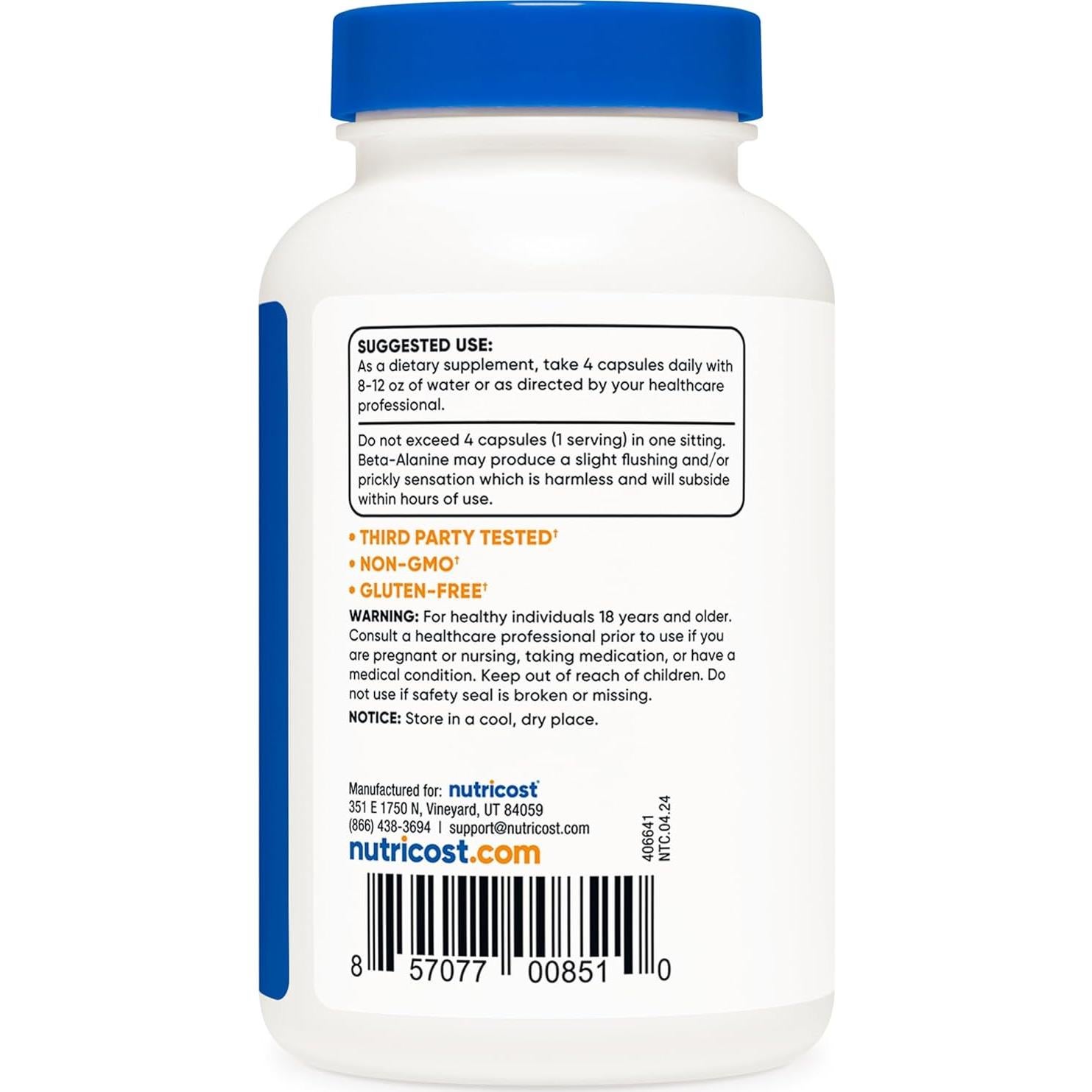 Cápsulas de Beta-Alanina Nutricost 3400mg - 120 Caps