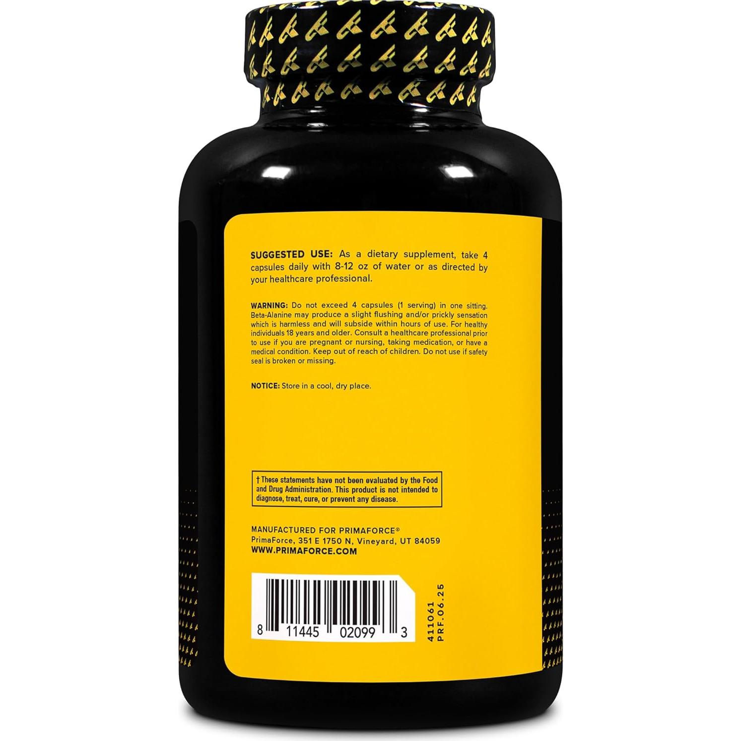 Cápsulas de Beta Alanina PrimaForce 3,400mg - 180 Cápsulas