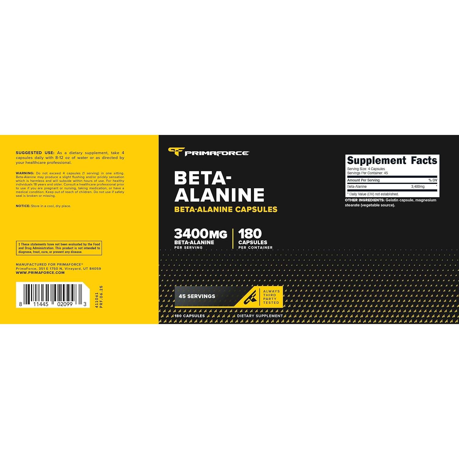 Cápsulas de Beta Alanina PrimaForce 3,400mg - 180 Cápsulas