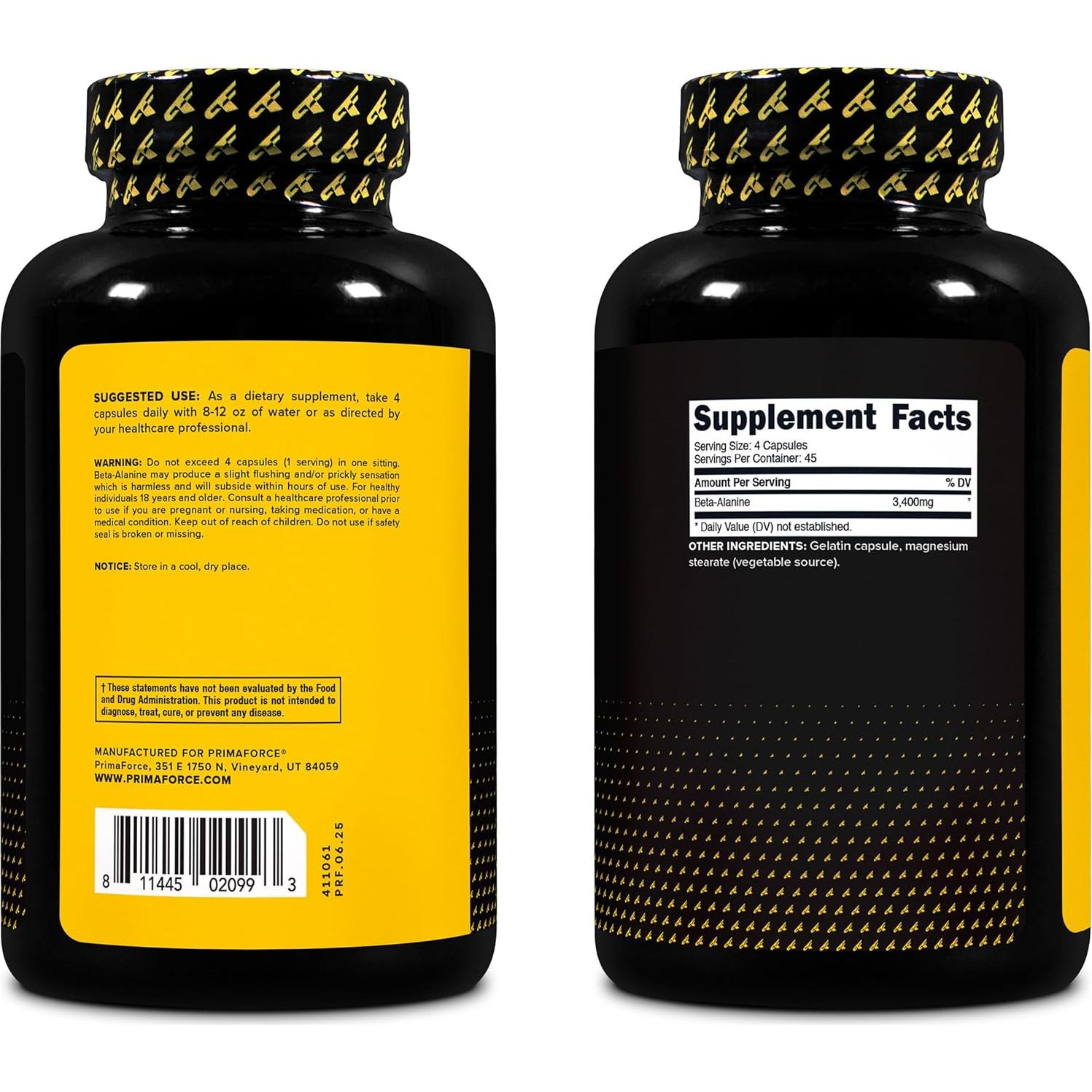 Cápsulas de Beta Alanina PrimaForce 3,400mg - 180 Cápsulas