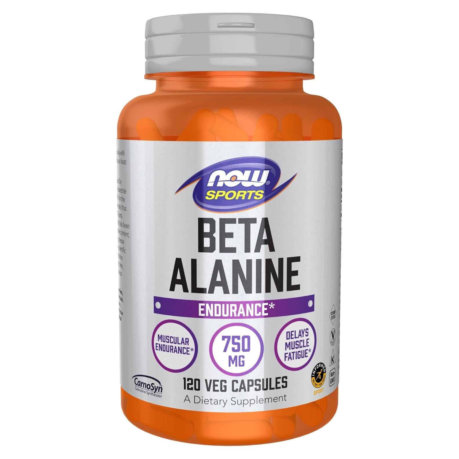Beta-Alanina 750 mg NOW Deportes - 120 Cápsulas Veganas