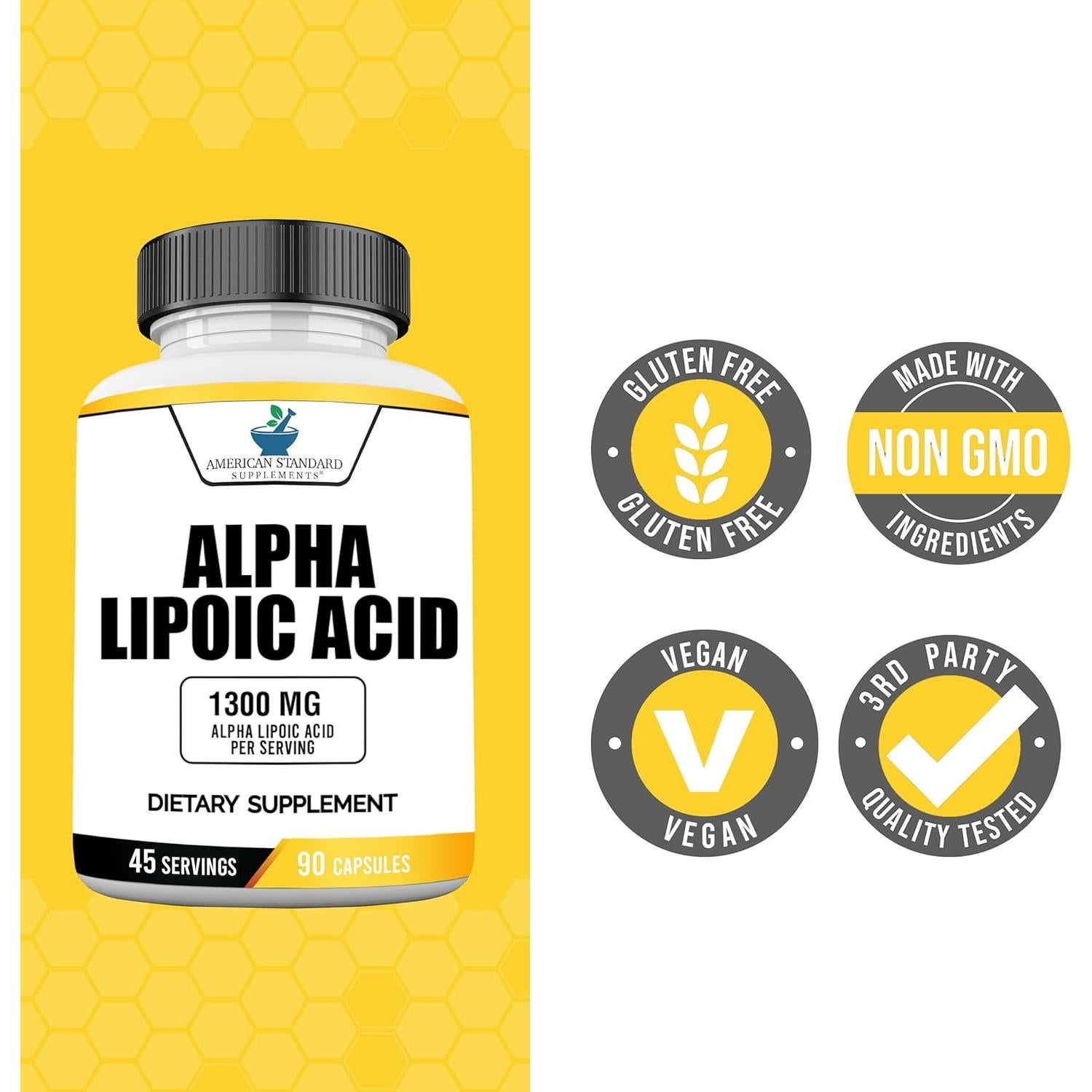 Ácido Lipoico American Standard 1300mg Vegano 90 Cápsulas