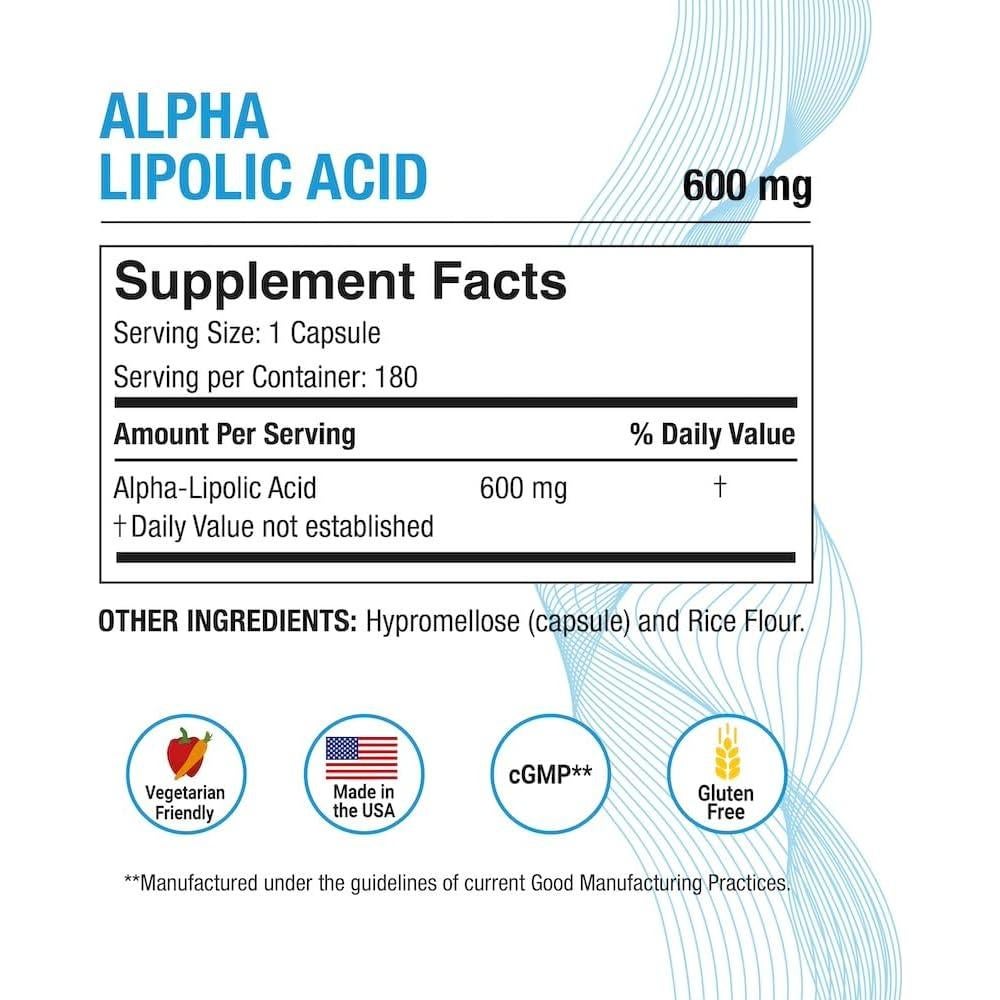 Ácido Lipoico Puregen Labs 600mg 180 Cápsulas Vegetales - Antioxidante