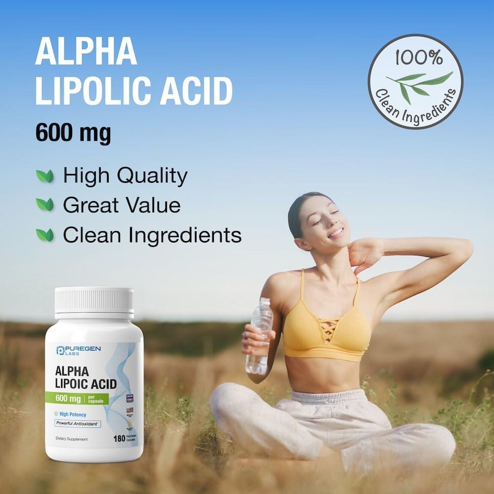 Ácido Lipoico Puregen Labs 600mg 180 Cápsulas Vegetales - Antioxidante