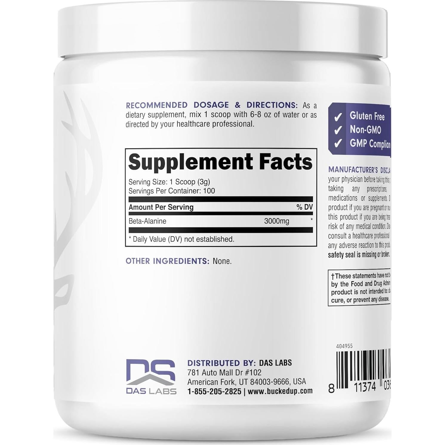 Beta Alanina en Polvo Bucked Up 300g - Sin Gluten, No-OGM