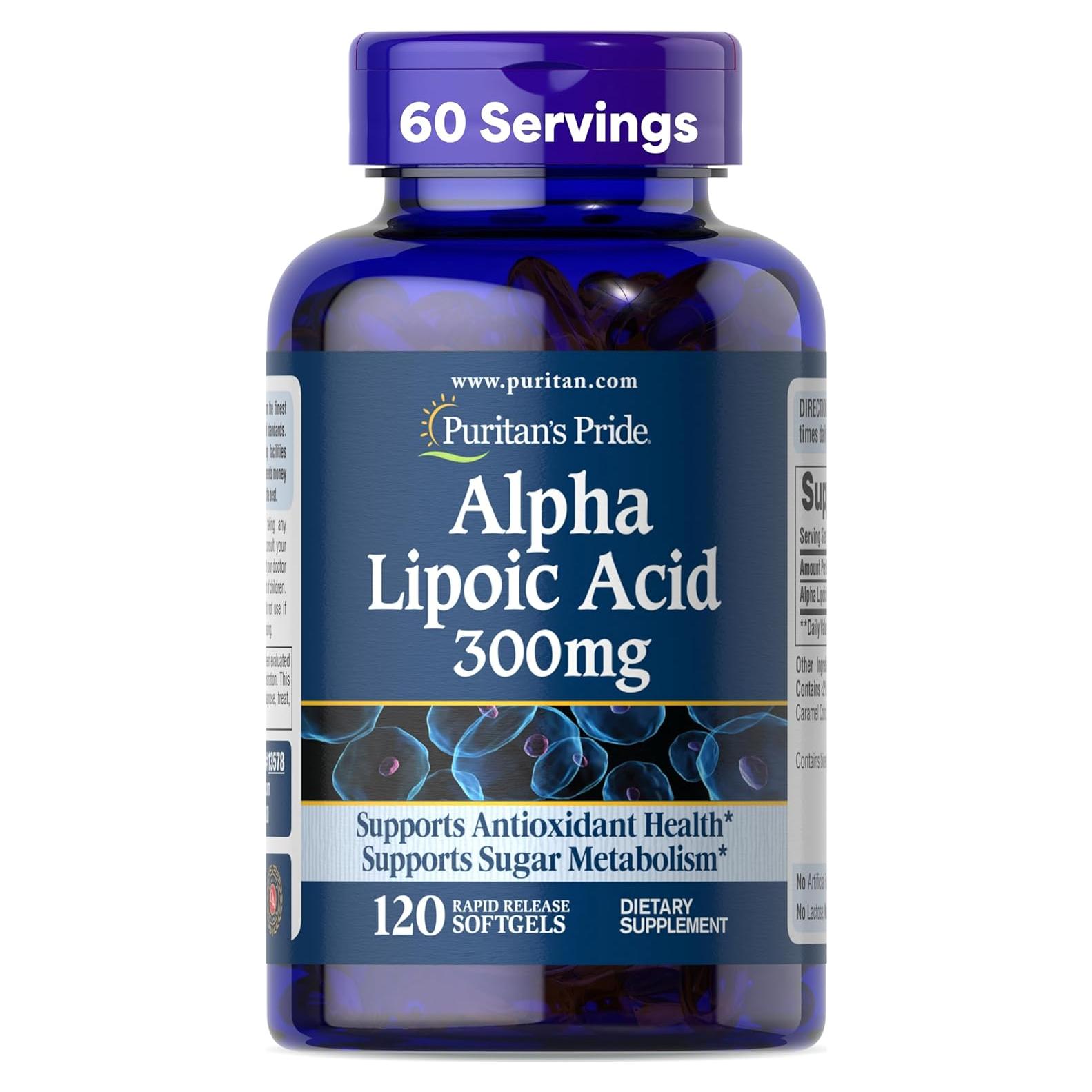 Ácido Alfa Lipoico Puritan's Pride 300mg 120 Softgels Antioxidante