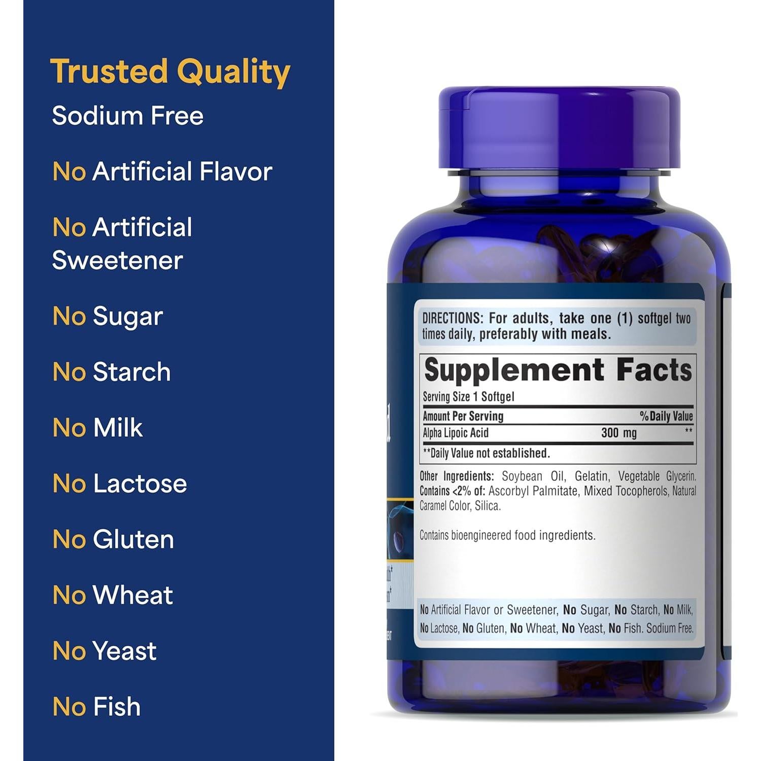 Ácido Alfa Lipoico Puritan's Pride 300mg 120 Softgels Antioxidante
