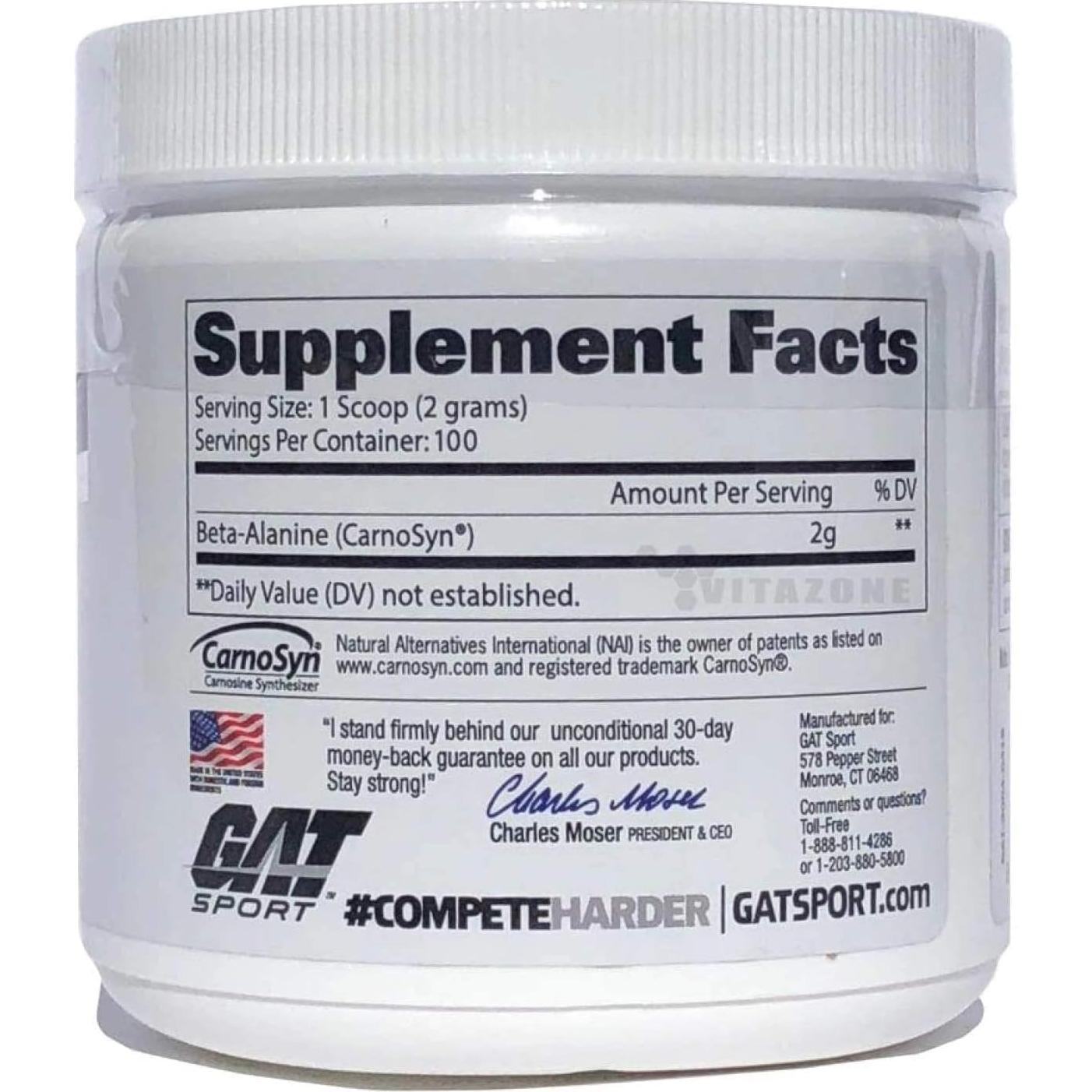 GAT Sport Beta Alanine Powder 200g - Sin Sabor, 100 Porciones