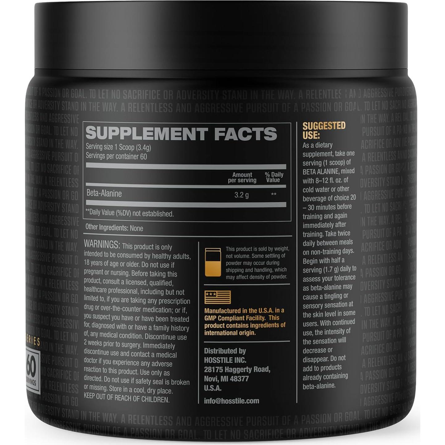 HOSSTILE Beta-Alanina en Polvo 198g - Mejora Rendimiento y Resistencia