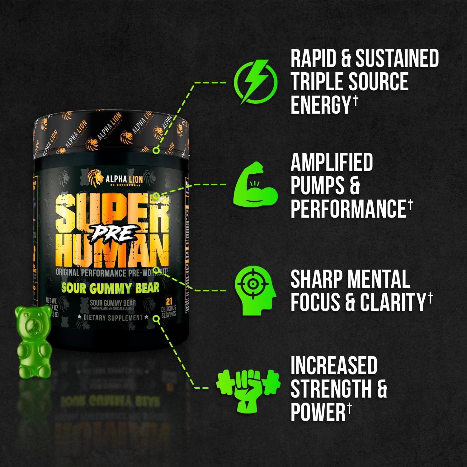 Polvo Pre Entrenamiento ALPHA LION Superhumano 21 Porciones Sabor Oso Gummy Agrio