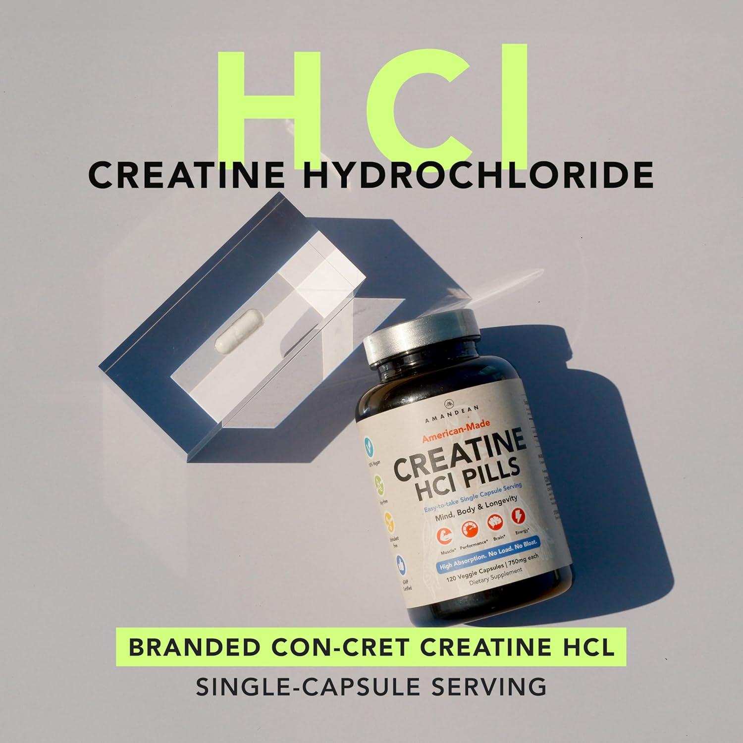 Creatina HCl AMANDEAN 120 Cápsulas - Alta Absorción y Sin Hinchazón