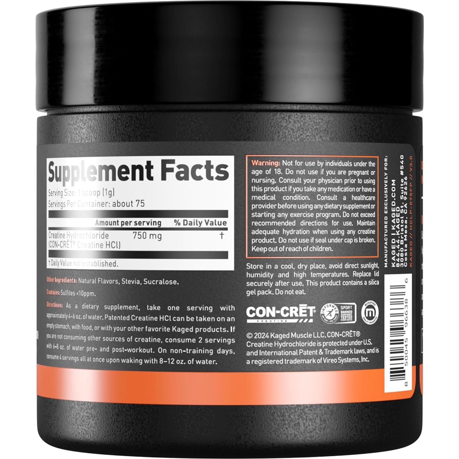 Creatina HCl Kaged Muscle 750mg - Polvo Sabor Fruta Punch