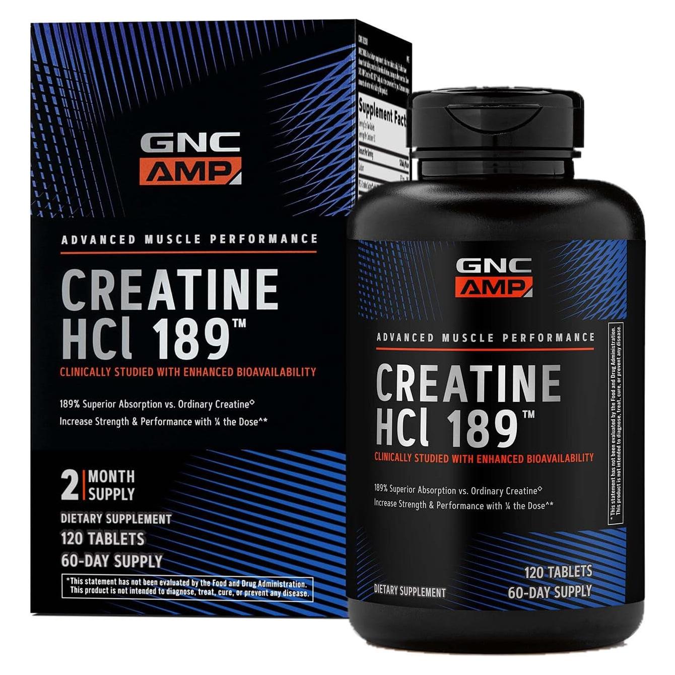 GNC AMP Creatina HCl 189 Tabletas - Suplemento Sin Gluten