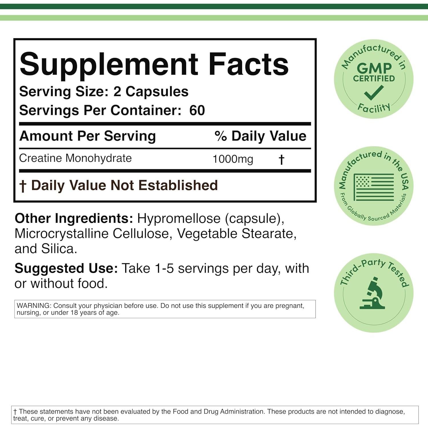 Cápsulas de Creatina Monohidratada Double Wood - 120 Unidades