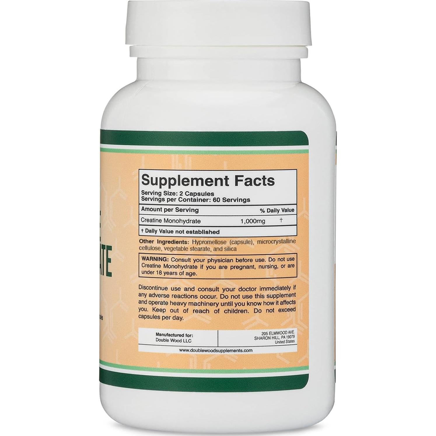 Cápsulas de Creatina Monohidratada Double Wood - 120 Unidades